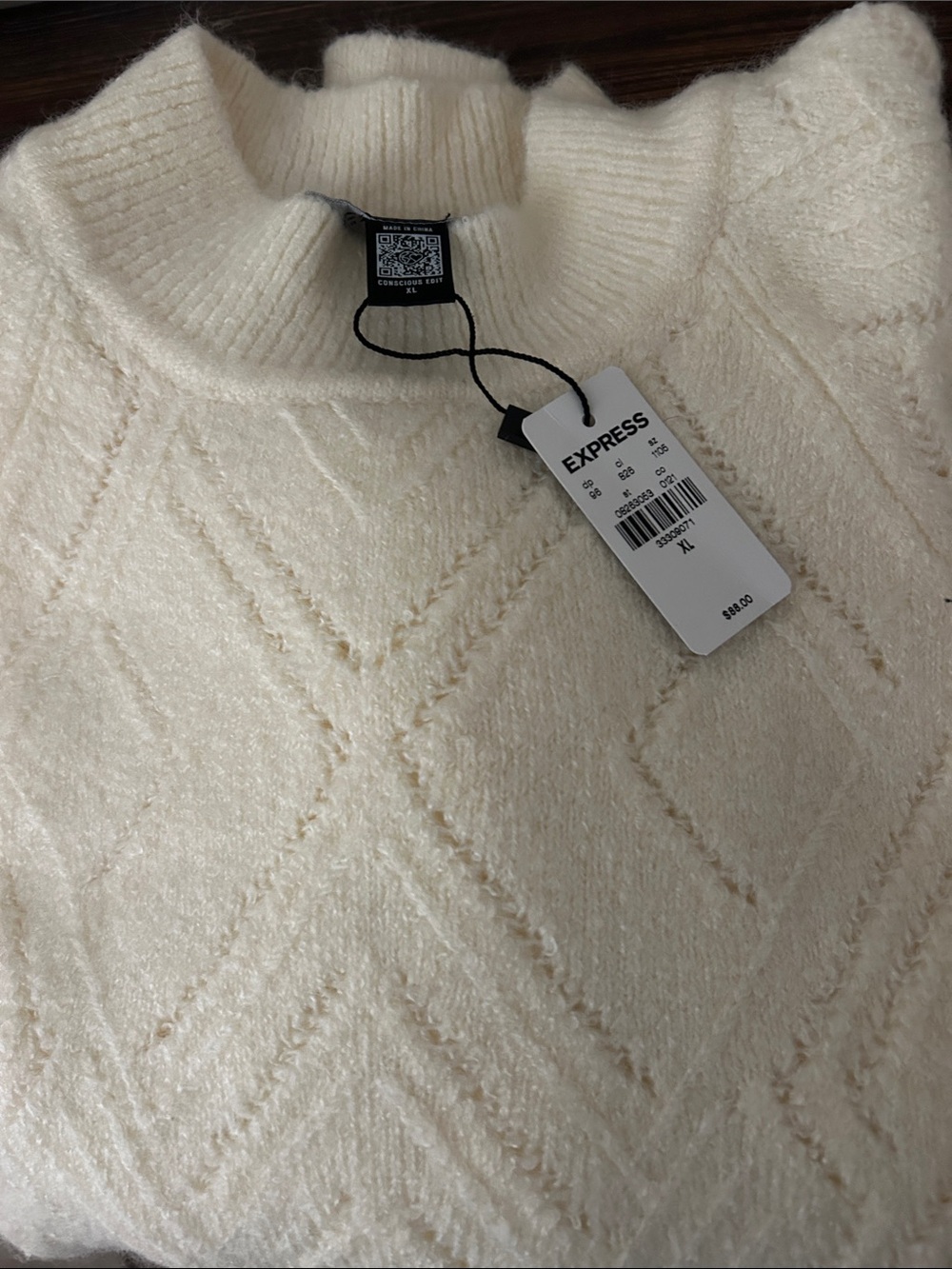 Express Cream Mock Neck Diamond Textured Sweater